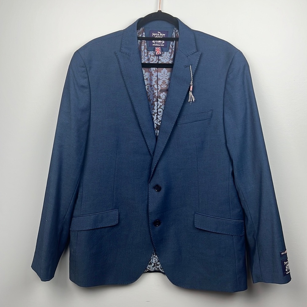 The Savile Row London Mens Navy Brixton Solid Brit Skinny Suit Jacket 44R NWT